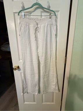 Love Tree White Smocked Waist Wide-Leg Pants